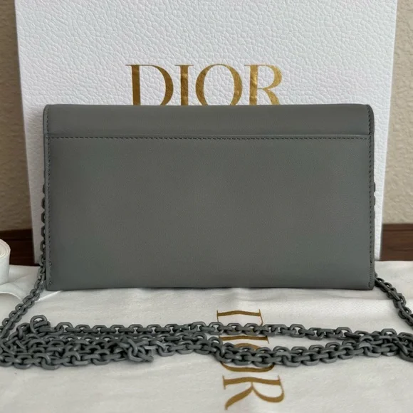 DIOR Ultra Matte Calfskin Leather Saddle Wallet on Chain in Grey - Picture 8 of 10